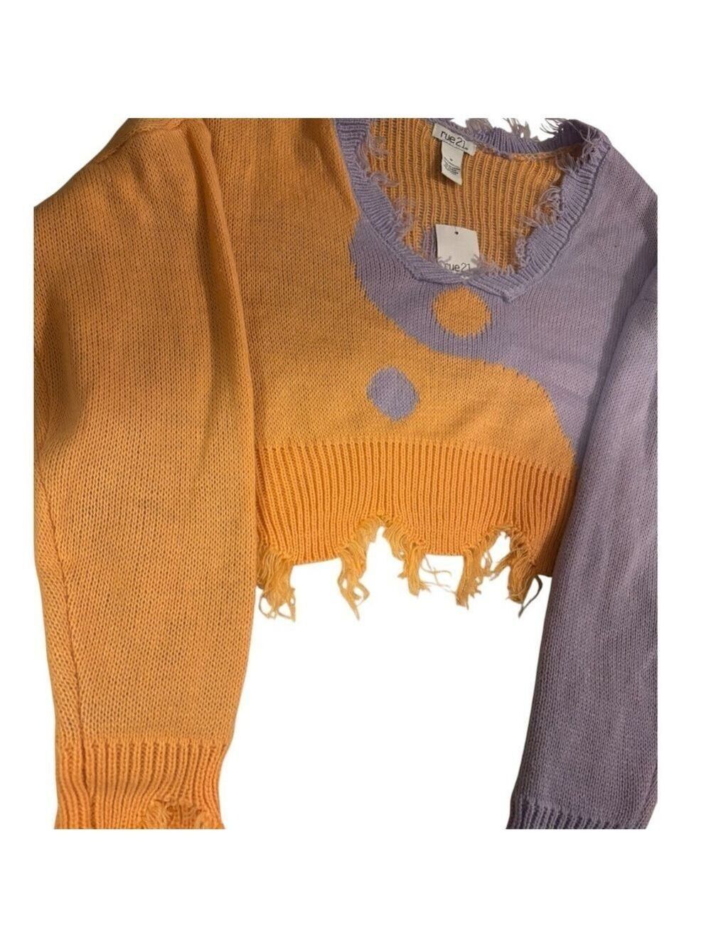 Rue21 V-Neck Distressed Sweater in Orange and Purple - Picture 4 of 4